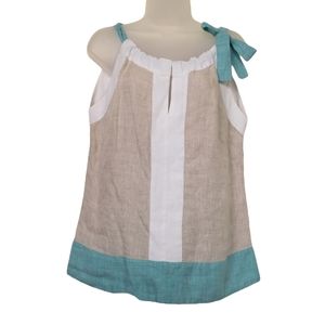 Mario Romano Linen Top Made in Italy Sleeveless Tank Flowy Natural White Medium